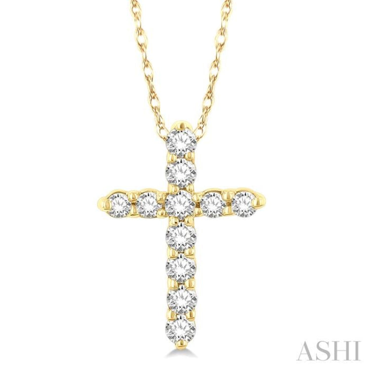 1/10 ctw Round Cut Diamond Cross Pendant in 14K Yellow Gold with Chain