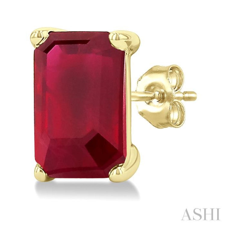 5X3 MM Octagon Shape Ruby Precious Stud Earrings in 14K Yellow Gold