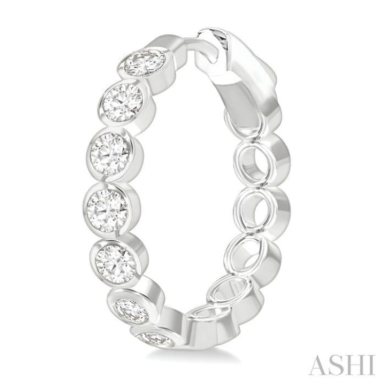 1 Ctw Bezel Set Round Cut Diamond Fashion Hoop Earrings in 14K White Gold