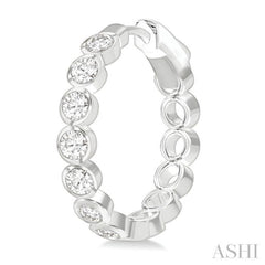 1 Ctw Bezel Set Round Cut Diamond Fashion Hoop Earrings in 14K White Gold