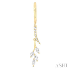 1/2 ctw Marquise and Round Cut Diamond Leaf Dangler Hoop Earrings in 14K Yellow Gold