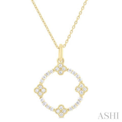 1/4 ctw Clover Leaf Circle Round Cut Diamond Pendant With Chain in 10K Yellow Gold