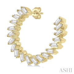 3/4 ctw Graduated Baguette Diamond Hoop Earring in 14K Yellow Gold
