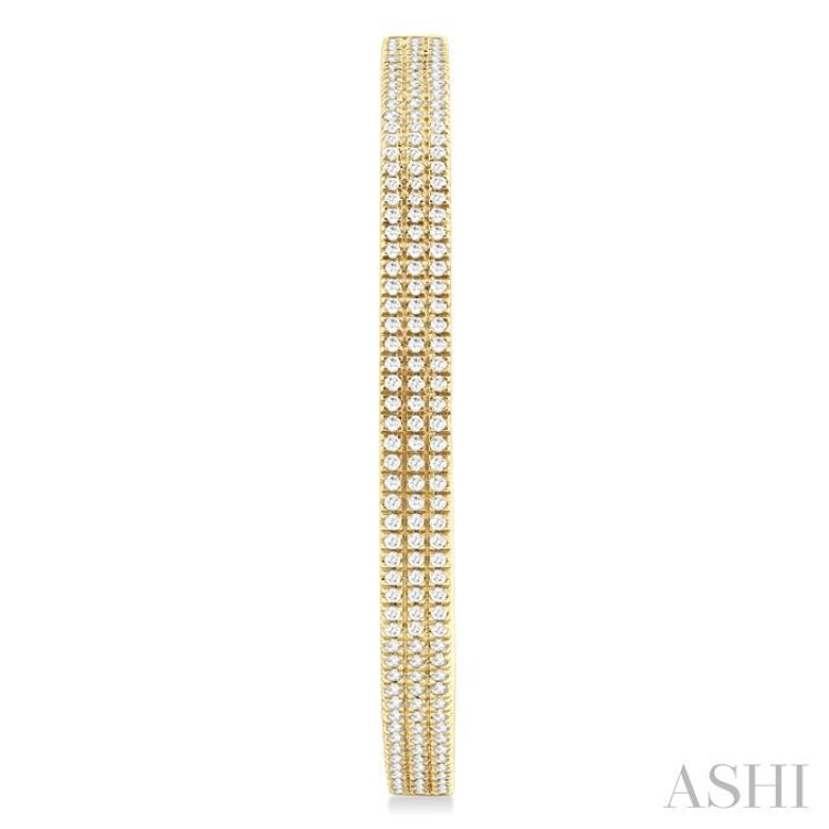 1 ctw Triple Row Pave Set Round Cut Diamond Fashion Hoop Earring in 14K Yellow Gold