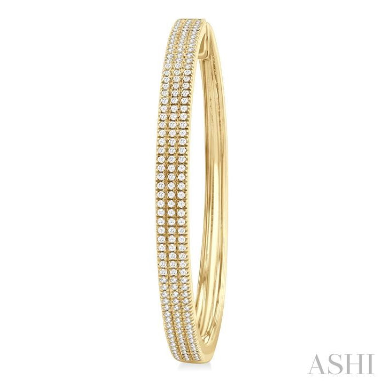 1 ctw Triple Row Pave Set Round Cut Diamond Fashion Hoop Earring in 14K Yellow Gold