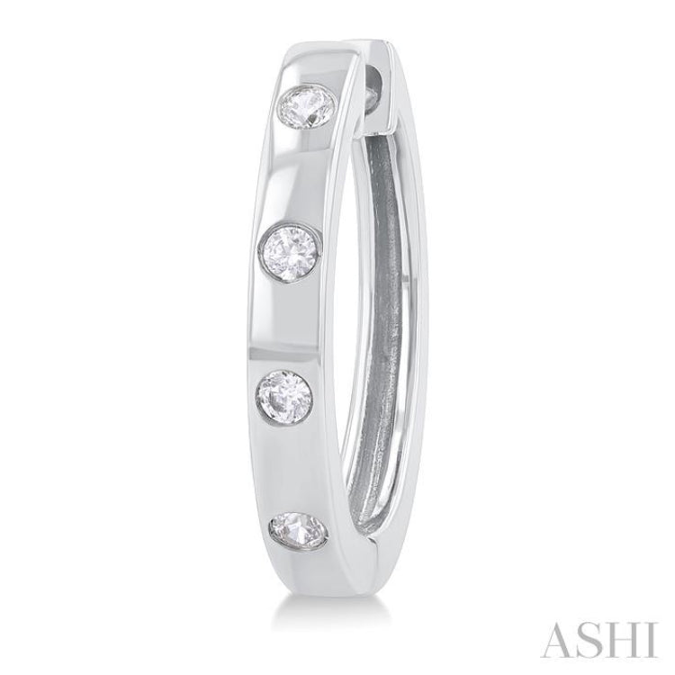 1/6 ctw Flush Bezel Set Diamond Fashion Hoop Earring in 10K White Gold