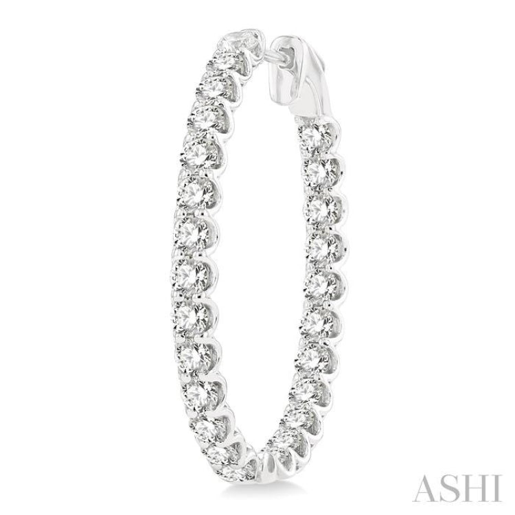5 ctw Inside-Out Round Cut Diamond Oval Shape Hoop Earrings in 14K White Gold
