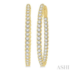 2 ctw Inside-Out Round Cut Diamond Oval Shape Hoop Earrings in 14K Yellow Gold