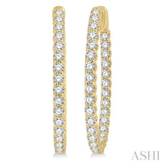 3 ctw Inside-Out Round Cut Diamond Oval Shape Hoop Earrings in 14K Yellow Gold