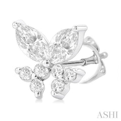 3/8 ctw Marquise and Round Cut Diamond Criss-Cross Fish Stud Earrings in 14K White Gold