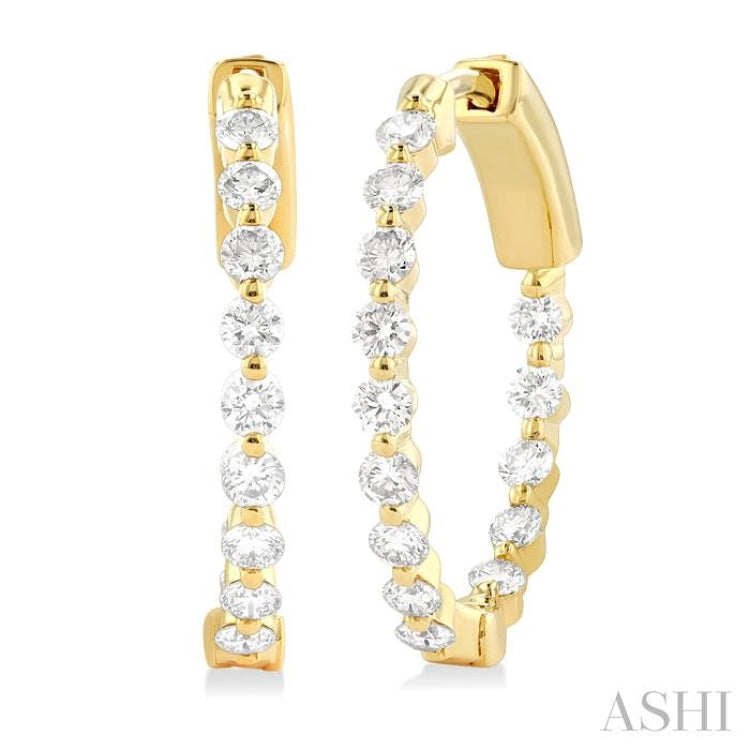 1 ctw Inside-Out Single Prong Set Round Cut Diamond Hoop Earrings in 14K Yellow Gold