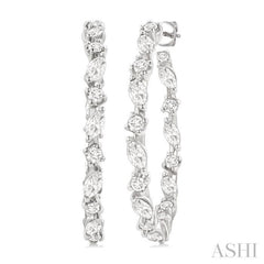 1 1/6 ctw Inside & Outside Marquise and Round Cut Diamond Fashion Open Hoop Earrings in 14K White Gold