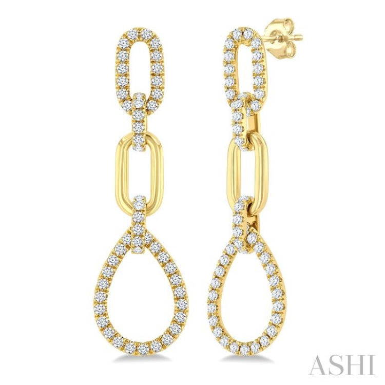 3/4 ctw Open Window Pear Drop Round Cut Diamond Fashion Dangle Earrings in 14K Yellow Gold