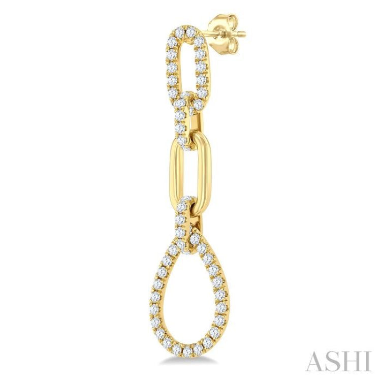3/4 ctw Open Window Pear Drop Round Cut Diamond Fashion Dangle Earrings in 14K Yellow Gold