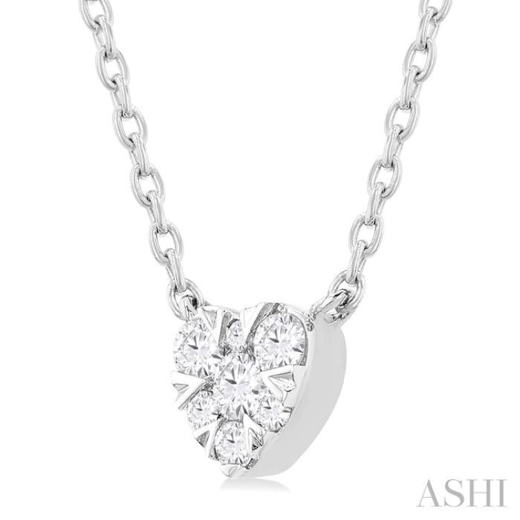 1/10 ctw Lovebright Petite Heart Shape Round Cut Diamond Fashion Pendant With Chain in 10K White Gold