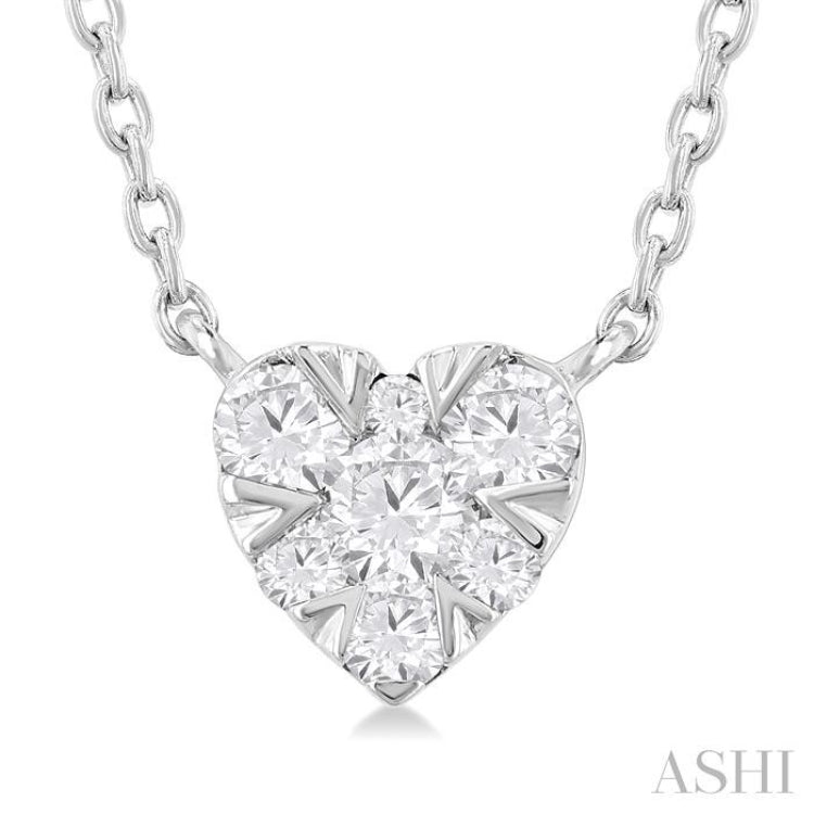 1/10 ctw Lovebright Petite Heart Shape Round Cut Diamond Fashion Pendant With Chain in 10K White Gold