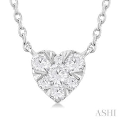 1/10 ctw Lovebright Petite Heart Shape Round Cut Diamond Fashion Pendant With Chain in 10K White Gold