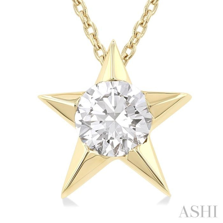 1/2 ctw Star Round Cut Diamond Fashion Pendant With Chain in 14K Yellow Gold