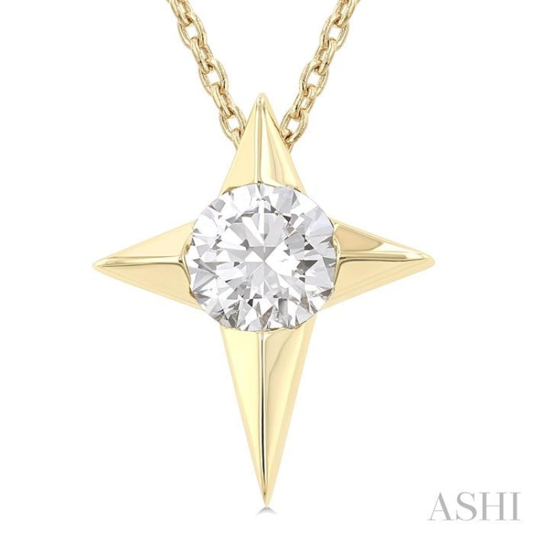 1/2 ctw Four-Ray Star Round Cut Diamond Fashion Pendant With Chain in 14K Yellow Gold