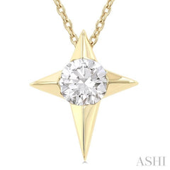 1/2 ctw Four-Ray Star Round Cut Diamond Fashion Pendant With Chain in 14K Yellow Gold