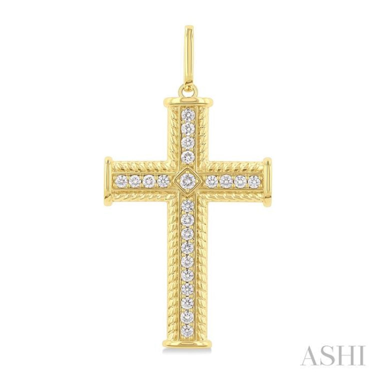 1.00 ctw Cross Round Cut Diamond Fashion Pendant in 14K Yellow Gold