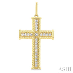 1.00 ctw Cross Round Cut Diamond Fashion Pendant in 14K Yellow Gold