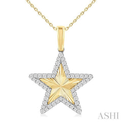 1/4 ctw Fluted Texture Star Round Cut Diamond Fashion Pendant With Chain in 10K Yellow and White Gold
