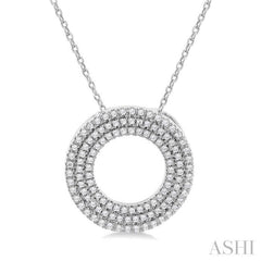 1/3 ctw  Circle Triple Row Round Cut Diamond Fashion Pendant With Chain in 10K White Gold