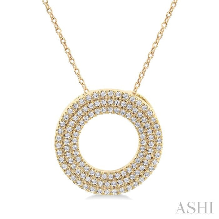 1/3 ctw  Circle Triple Row Round Cut Diamond Fashion Pendant With Chain in 10K Yellow Gold