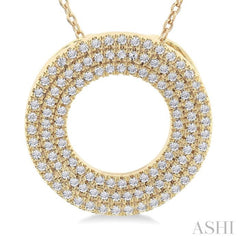 1/3 ctw  Circle Triple Row Round Cut Diamond Fashion Pendant With Chain in 10K Yellow Gold