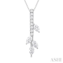 1/4 ctw Marquise and Round Cut Diamond Fashion Pendant With Chain in 14K White Gold