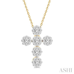 1.00 ctw Lovebright Cross Round Cut Diamond Fashion Pendant With Chain in 14K Yellow and White Gold