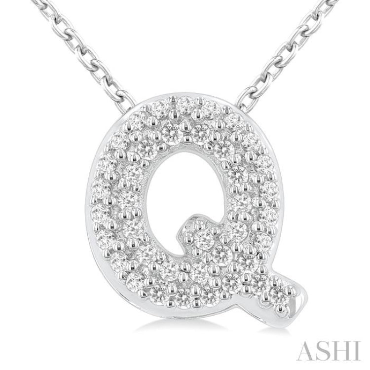 1/8 ctw Bubble Accent Initial 'Q' Round Cut Diamond Fashion Pendant With Chain in 10K White Gold