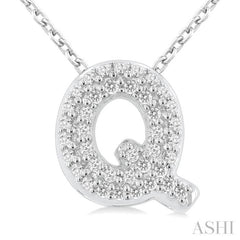 1/8 ctw Bubble Accent Initial 'Q' Round Cut Diamond Fashion Pendant With Chain in 10K White Gold