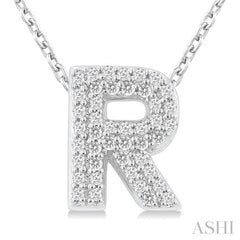 1/8 ctw Bubble Accent Initial 'R' Round Cut Diamond Fashion Pendant With Chain in 10K White Gold