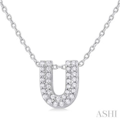 1/10 ctw Bubble Accent Initial 'U' Round Cut Diamond Fashion Pendant With Chain in 10K White Gold