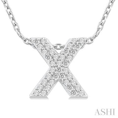 1/10 ctw Bubble Accent Initial 'X' Round Cut Diamond Fashion Pendant With Chain in 10K White Gold