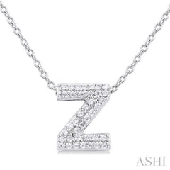 1/8 ctw Bubble Accent Initial 'Z' Round Cut Diamond Fashion Pendant With Chain in 10K White Gold