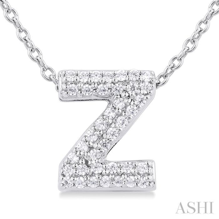 1/8 ctw Bubble Accent Initial 'Z' Round Cut Diamond Fashion Pendant With Chain in 10K White Gold