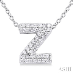 1/8 ctw Bubble Accent Initial 'Z' Round Cut Diamond Fashion Pendant With Chain in 10K White Gold