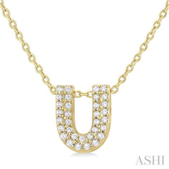1/10 ctw Bubble Accent Initial 'U' Round Cut Diamond Fashion Pendant With Chain in 10K Yellow Gold