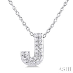1/10 ctw Initial 'J' Round Cut Diamond Fashion Pendant With Chain in 10K White Gold