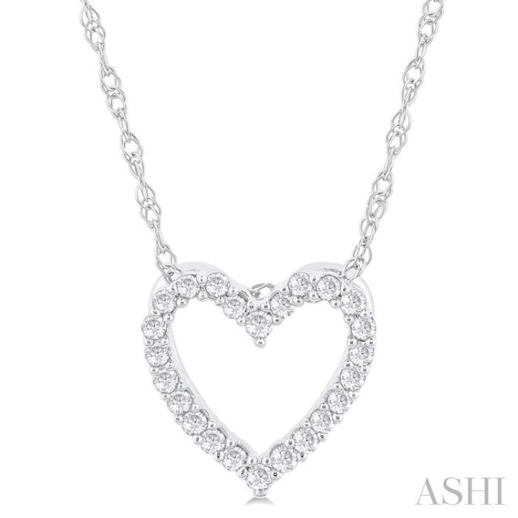 1/10 ctw Heart Shape Round Cut Diamond Pendant With Chain in 14K  White Gold