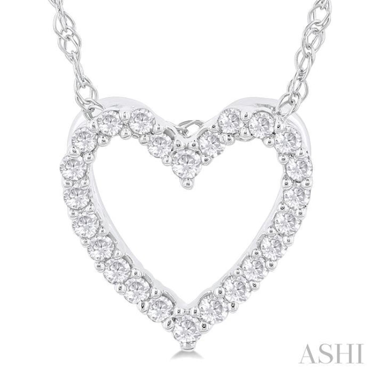 1/10 ctw Heart Shape Round Cut Diamond Pendant With Chain in 14K  White Gold