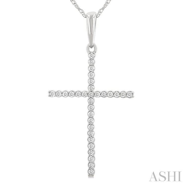 1/10 ctw Cross Round Cut Diamond Fashion Pendant With Chain in 10K Yellow Gold
