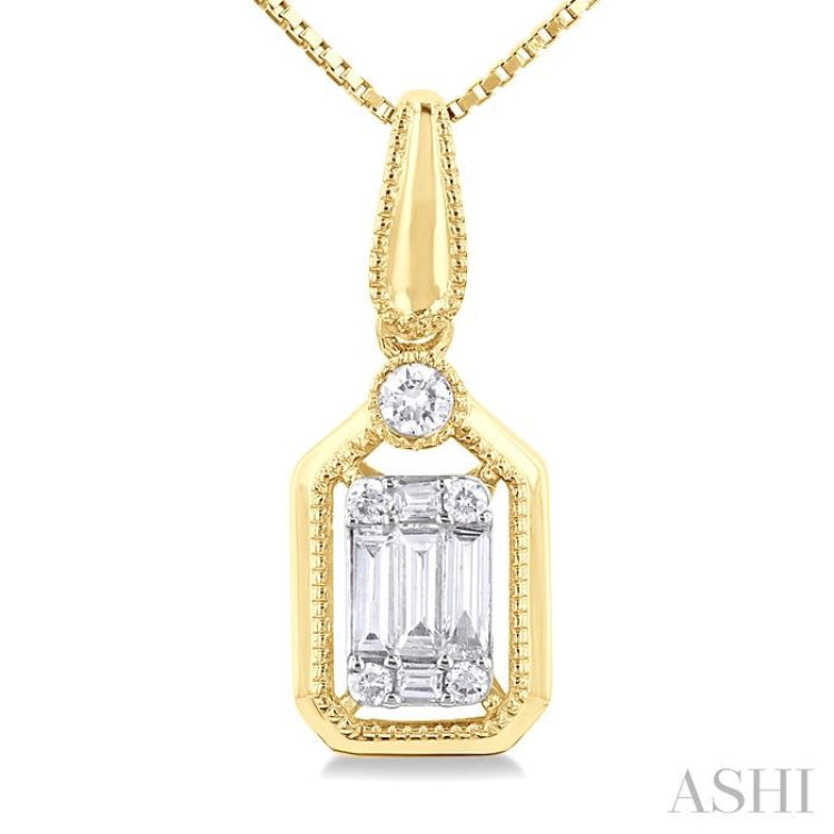 1/6 ctw Fusion Baguette and Round Cut Diamond Fashion Pendant With Chain in 14K Yellow and White Gold