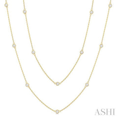 1 Ctw Bezel Set Round Cut Diamond Station Long Necklace in 14K Yellow Gold
