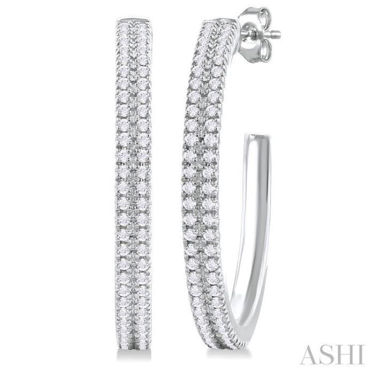 1/3 ctw Double Row Round Cut Diamond Fashion Half Hoop Earring in 10K White Gold