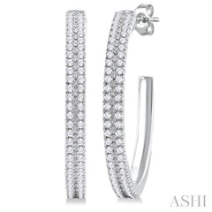 1/3 ctw Double Row Round Cut Diamond Fashion Half Hoop Earring in 10K White Gold