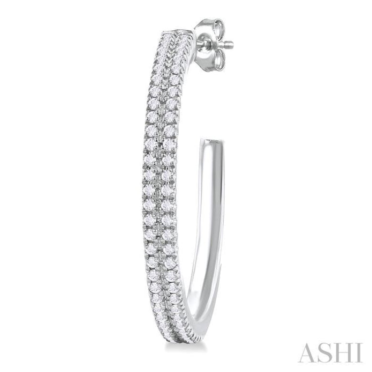 1/3 ctw Double Row Round Cut Diamond Fashion Half Hoop Earring in 10K White Gold